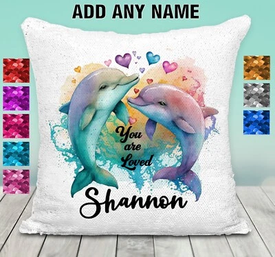 Dolphin Cushion Cover Sequin Throw Pillow Flip Sequin You Are Loved Personalised - image 1 of 4