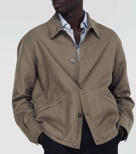 ZEGNA ‘Oasi Lino’ Linen Overshirt Chore Jacket Army Taupe Size Medium $3295+ NEW - Picture 1 of 24