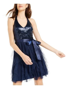 TEEZE ME Womens Sleeveless Halter Above The Knee Party Fit + Flare Dress - Picture 1 of 11