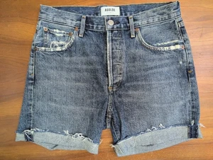 Pantaloncini AGOLDE Rumi denim sfilacciato polsino taglio orlo invecchiato taglia 26 bottoni mosca - Foto 1 di 15