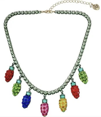 BETSEY JOHNSON Jingle Bell Bling Christmas Lights Bib Crystal Necklace NWT - Image 1 of 2