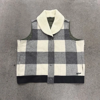 Chaleco de lana a cuadros Woolrich Buffalo talla XXL gris blanco cuello chal Foto 1 de 4