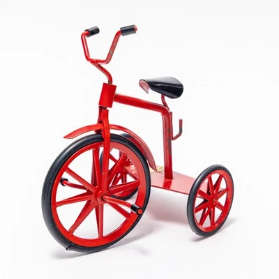 老式娃娃屋微型红色三轮车金属橡胶 — 第 1/2 张图片