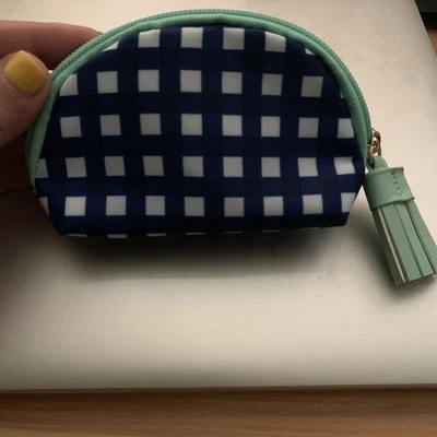 ~Avon~Cosmetic/Jewelry Bag~Blue Gingham Print~Fully Lined~New Factory Sealed~ - Image 1 of 4