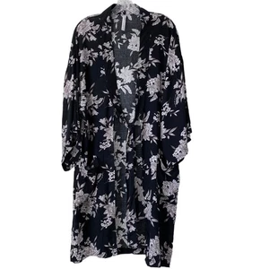 Spiritual Gangster Maya Kimono Robe Swim Cover Up Jacket Black Floral OS Pockets - Picture 1 of 12