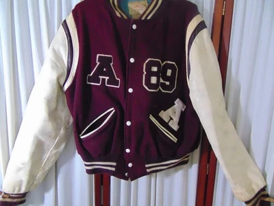 1950s Hatchers Letter Jacke t-L- Maroon/Cream-Annawan HS IL-ROCKABILLY- SALE - Image 1 of 4