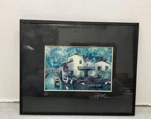 Framed Signed and Numbered Boat in Canal Print - Picture 1 of 4