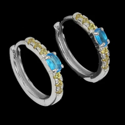 925 Orecchini Argento Sterling Ovale Apatite Zaffiro Taglio Diamante Gemma Gioie - Immagine 1 di 4