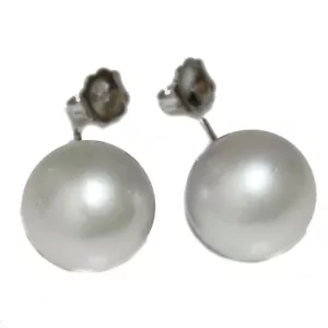 South Sea Pearl Stud Earrings 14k Gold 12mm Round White - Picture 1 of 2