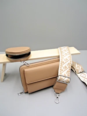 Damen Handytasche Crossbody unisex Taschengurt Geldbörse camel braun nude - Bild 1 von 4