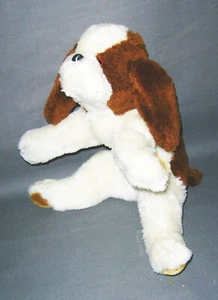 Stofftier liedender Hund braun weiss Schlappohren 70erJahre DDR Glasaugen Mohair - Bild 1 von 2