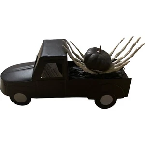 Halloween Metal Truck Skeleton Hands With Pumpkin Table Decor Black 10.5" new - Picture 1 of 4