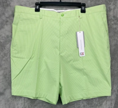 NWT Cutter & Buck DryTec Shorts 42 Green Striped Performance Stretch Pockets - Image 1 of 4
