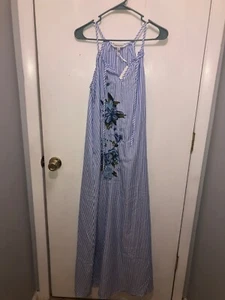 Neu mit Etikett Davi & Dani Größe Small Maxi gestreiftes Kleid mit Blumenstickerei Spaghettiträger - Bild 1 von 4
