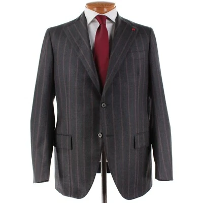 Traje de dos piezas de lana Isaia nuevo con etiquetas talla 52R (42R EE. UU.) en carbón con rayas borgoña Foto 1 de 4