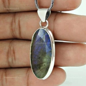 Natural Labradorita Plata de Ley Compromiso Art Déco Hermana Colgante Joyería - Imagen 1 de 5