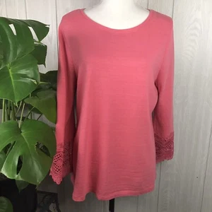 NWT $60 Charter Club Top Casual Solid Pink Lace Sleeve Detail Size Large - Picture 1 of 7