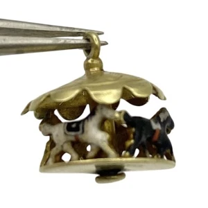 Merry Go Round Carrusel Oro 14K Dije Esmalte Caballo Giratorio Sloan Co - Imagen 1 de 9