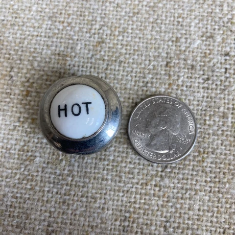 VINTAGE Faucet part WHITE PORCELAIN “HOT” BUTTON screw in button Cover