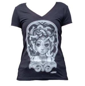 Black Market Art Lil Medusa V-neck Tee Tattoo Shirt Mouse Lopez S-M-L-XL-XXL NWT - Picture 1 of 5