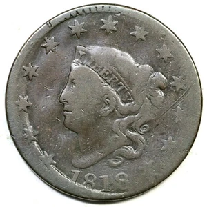 1818 N-7 Dbl geprägt Brockage Maker Matrone oder Krönchenkopf große Cent Münze 1c - Bild 1 von 2
