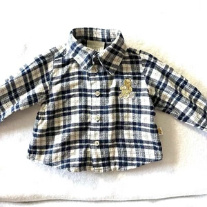 Classic Pooh 3 month Flannel Shirt Button Up Plaid Top Blue - Picture 1 of 9