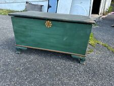 good antique green small blanket chest wood box 1800s 34x20 chippendale