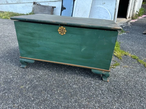 good antique green small blanket chest wood box 1800s 34x20 chippendale Cover