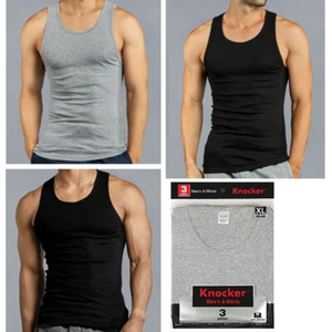 Pack of 3 Men's Tank Tops 100% Cotton AShirt Ribbed Undershirts Black and Gra - Picture 1 of 1