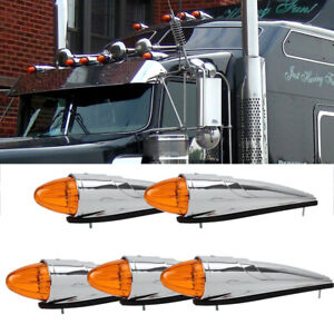 5x 17 LED Amber Torpedo Cab Marker Roof Running Top Light For Kenworth Peterbilt