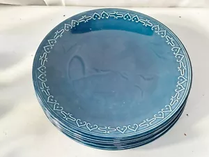 VINTAGE SET OF 6 STUNNING BLUE STUDIO POTTERY MEDITERRANEAN DESIGN DINNER PLATES - Picture 1 of 7