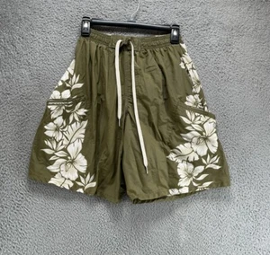 Speedo Trunks Boys Medium Green Hawaiian Floral Swim Drawstring Lined I9 - Picture 1 of 9