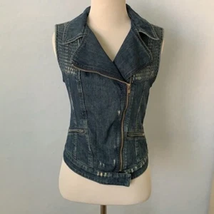 Guess Distressed Stacked Sleeveless Jean Jacket - Picture 1 of 10
