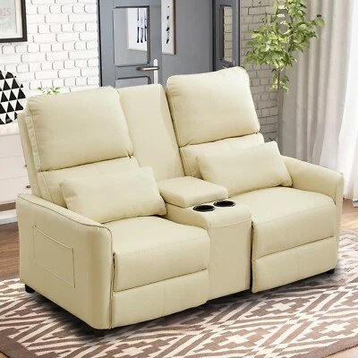 Manual Loveseat Recliner Home Theater Seating with Cup Holders for Living Room - Image 1 of 4