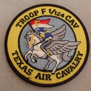 1990'S TROOP F 1/124 CAV TEXAS AIR CAVALRY POCKET PATCH ON TWILL ME PLASTIC BACK - Bild 1 von 2