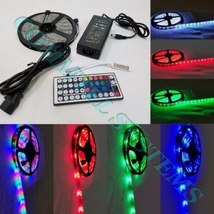 5M RGB 3528 5050 Waterproof LED light 44 Key Remote 12V Power Supply Christmas - Picture 1 of 19