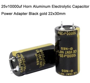 Adaptador de alimentación capacitor electrolítico de aluminio con cuerno de 25v10000uf oro negro 22x30 mm - Imagen 1 de 5