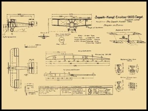 1918 Sopwith Camel Aircraft Schematic NEW Metal Sign: 9x12" Ships Free - Picture 1 of 1