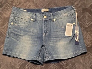 Seven 7 Denim blue jean shorts womens 14 Nwt med wash fade Stretch Momcore - Picture 1 of 10