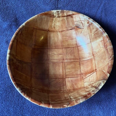 Parquet Woven Bamboo Wooden Serving/Salad Bowl 10 Inch Vintage Retro - Image 1 of 4