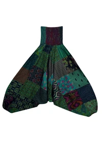 Boho Gypsy Hippie Green Loose Harem Pant Patchwork Cotton High Waist Pants SM