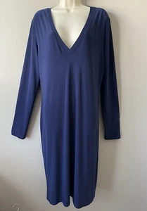 NORMA KAMALI Dress XXL Navy Blue Long Sleeve Jersey Stretch Shift Midi Dress - Picture 1 of 7