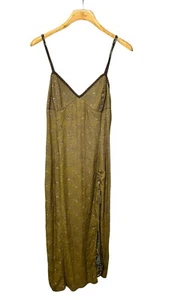 Vintage Platinum by Dorothy Schoelen Print Boho Slip Dress Size 12 Green Front Slit - Bild 1 von 13