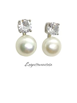Orecchini donna  Perla E Zircone Taglio Brillante In Argento 925. placcato oro - Immagine 1 di 4