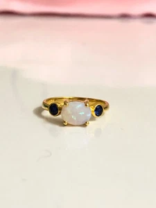 Opal Ring 14k Gold Plated Ring Birthstone Ring Anniversary Ring Gift For Her - Picture 1 of 5