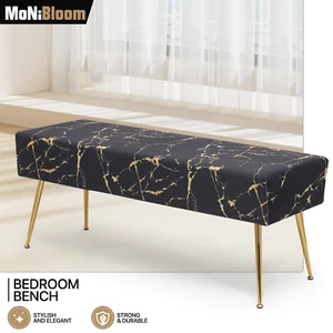 Banco otomano tapizado de terciopelo negro mármol microfibra asiento reposapiés - Imagen 1 de 9