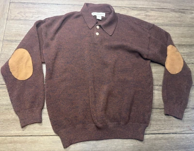 Suéter Norm Thompson Para Hombre Pullover Grande Parche en el Codo Borgoña Manga Larga Foto 1 de 4
