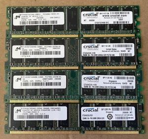 3x DDR333 MICRON / CRUCIAL 256MB NON-ECC + 1x DDR400 MICRON CRUCIL 256MB ECC - Picture 1 of 1