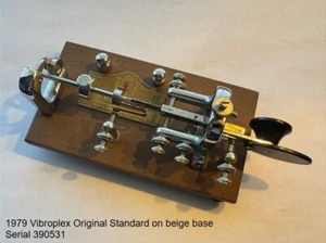 RARE 1979 Vibroplex Original Standard CW bug Morse key on beige/brown base - Zdjęcie 1 z 5