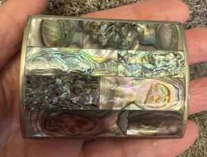 Abalone & Alpaca Silver Tone Vintage Trinket Box 2.5 X 1 7/8 X 7/8 - Picture 1 of 9
